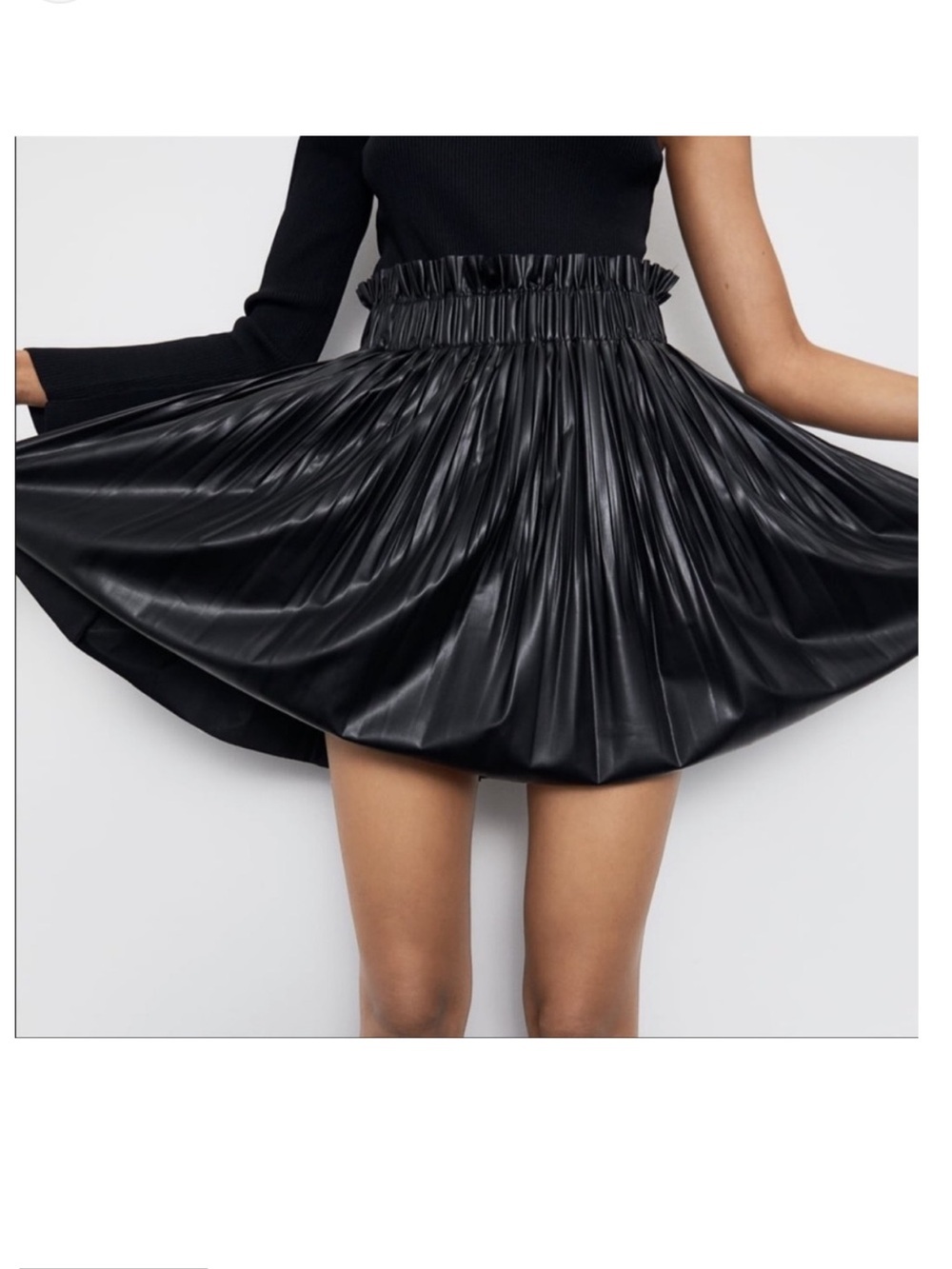 Zara Black Faux-Leather Pleated Skater Skirt.. W/ Shorts underneath -Whimsigoth